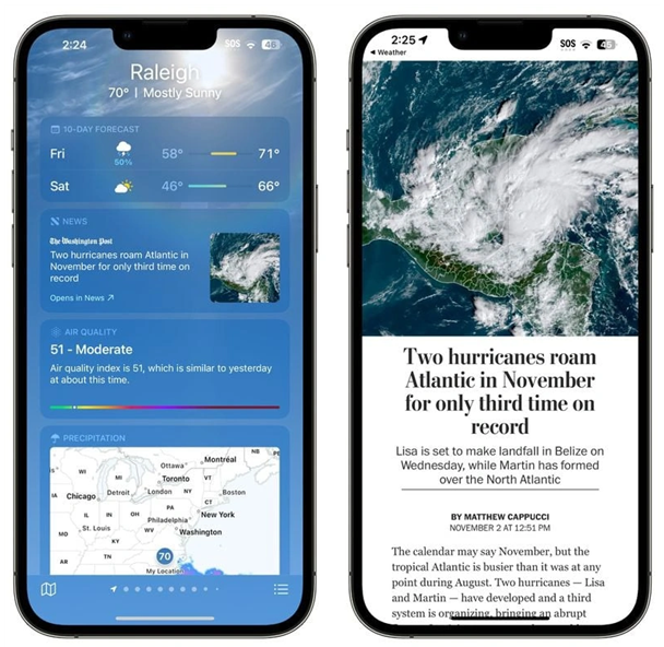 安义苹果14维修分享iPhone 14手机如何看天气时顺带看新闻 
