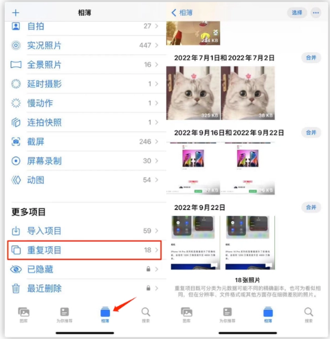 安义苹果手机维修分享iOS 16 中相册重复项目功能使用方法 